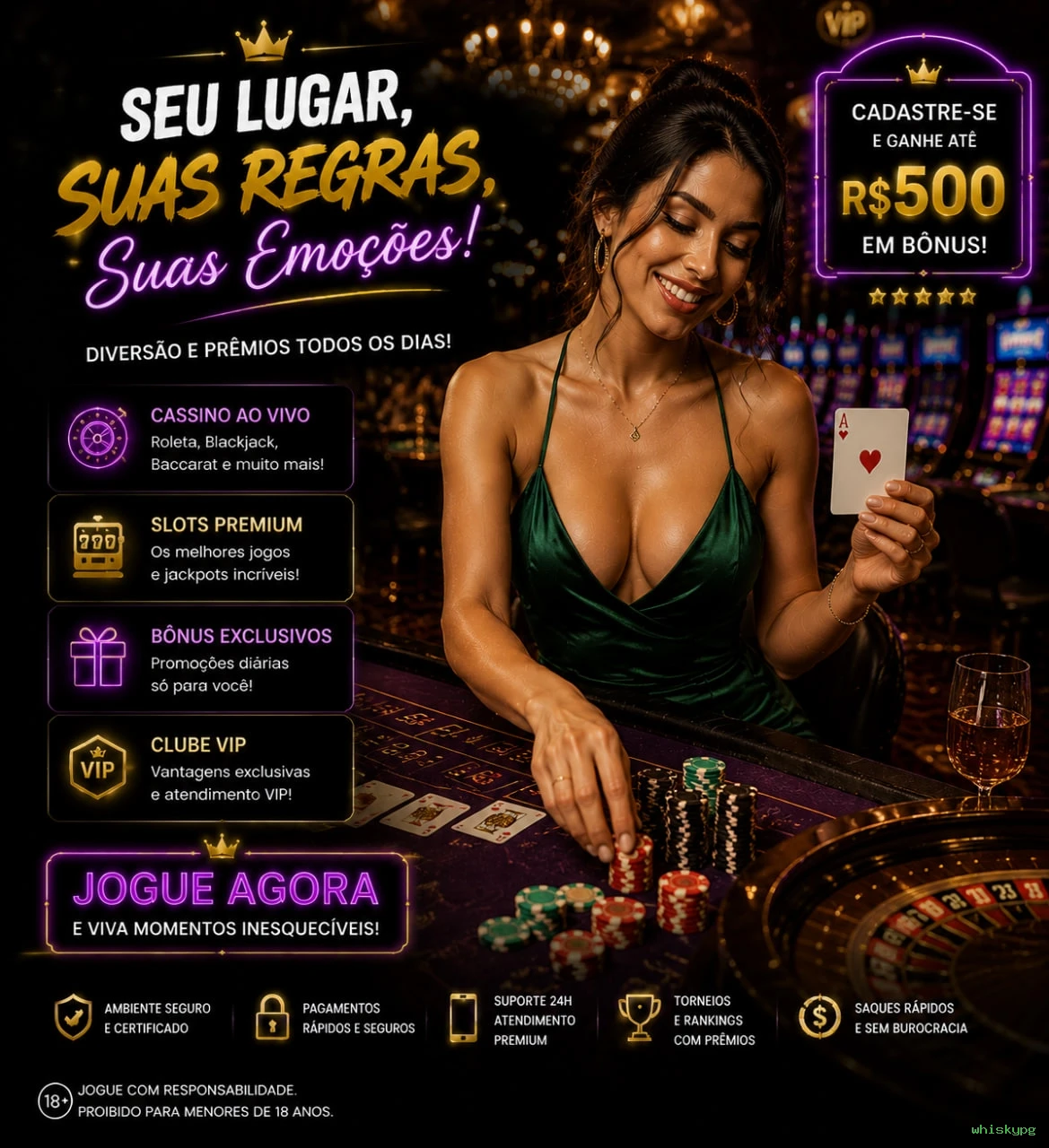 Jogos de Mesa Premium whiskypg - Blackjack, Roleta, Baccarat